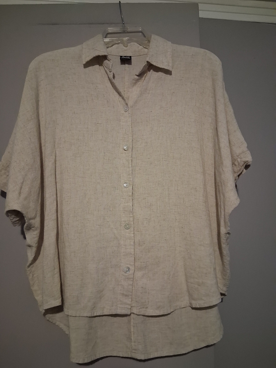 Zury Tops - ZURY- Linen-Blend Beige Button-Down Women’s Top